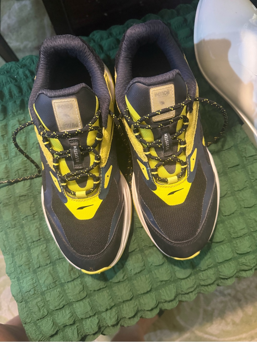 Puma Kids Black and Neon Yellow Lace-Up Sneakers
